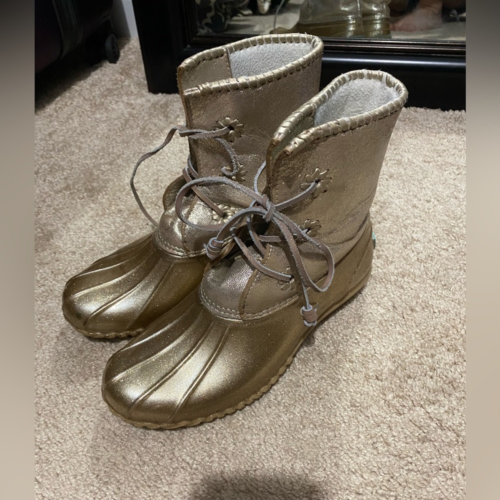 Jack Rogers Chloe Gold Sparkle Duck Boots *READ DESCRIPTION